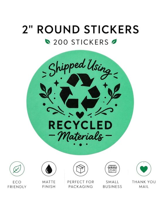 Handmade Other - 200 Recycled Shipping Stickers 2” Green Round Small Business Labels Reused Boxes